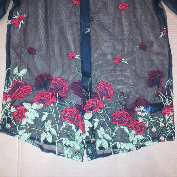 ASOS Design Sheer Embroidered Rose Button-Up | Size L - Picture 5 of 13